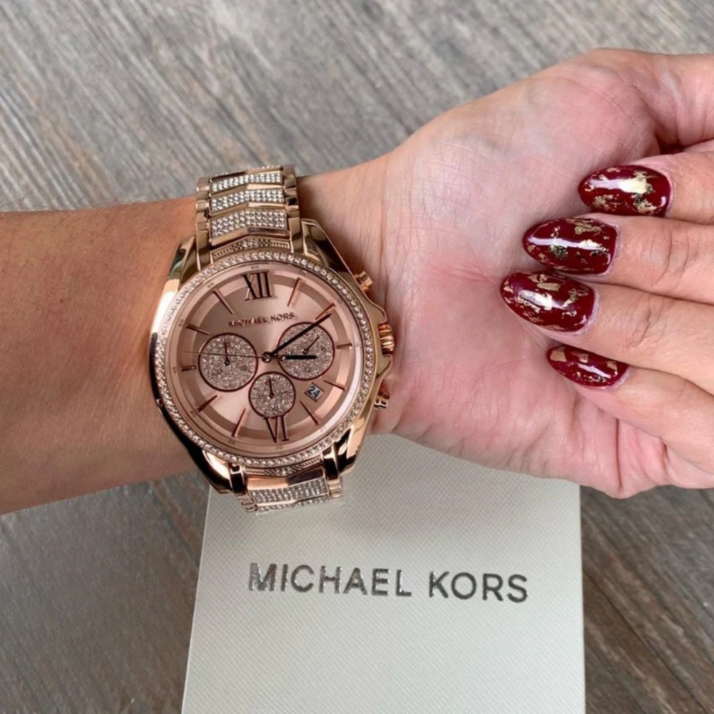 Michael Kors Whitney Crystal Glitz Gold Stainless 44mm Watch - MK6729 - NWT - Picture 7 of 9
